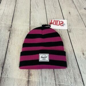 Herschel Kids Black/Pink Striped Beanie Hat